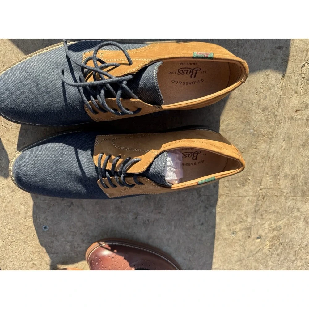 G.H. Bass Patterson‎ 9.5M Denim Leather Oxford Casual Shoes Mens